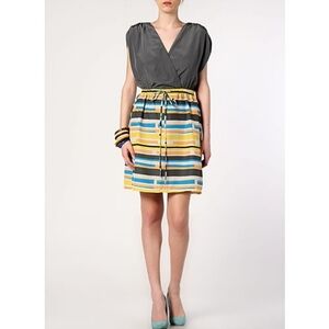 Vero Moda Gray Crossover V-neck Striped Color Block Skirt Dress